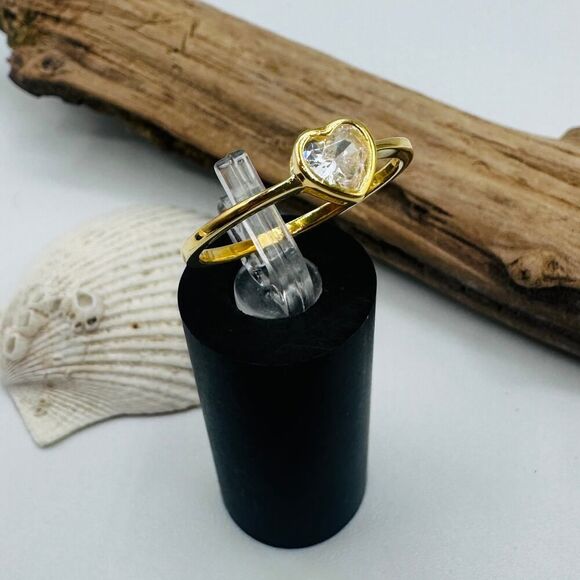 Gold Plated Sterling Silver Cz Heart Ring - Picture 6 of 6